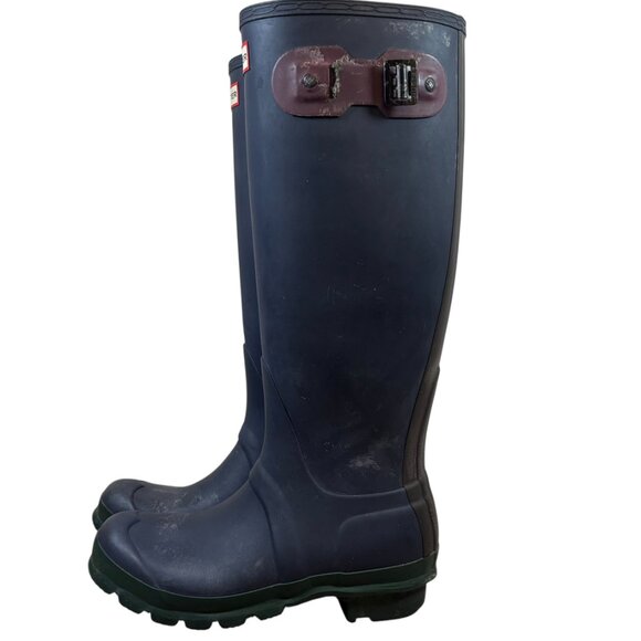 Hunter Original Refined Tall Navy Rain Boots - Picture 3 of 8